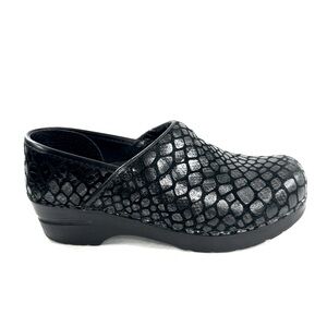 Sanita Women Size EU 36  US 4.5-5 Black Silver Snakeskin Leather Clog Shoe